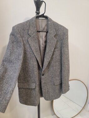 Wm. H. Leishman Harris Tweed Gray Wool Blazer Jacket Canada Sz 40 R